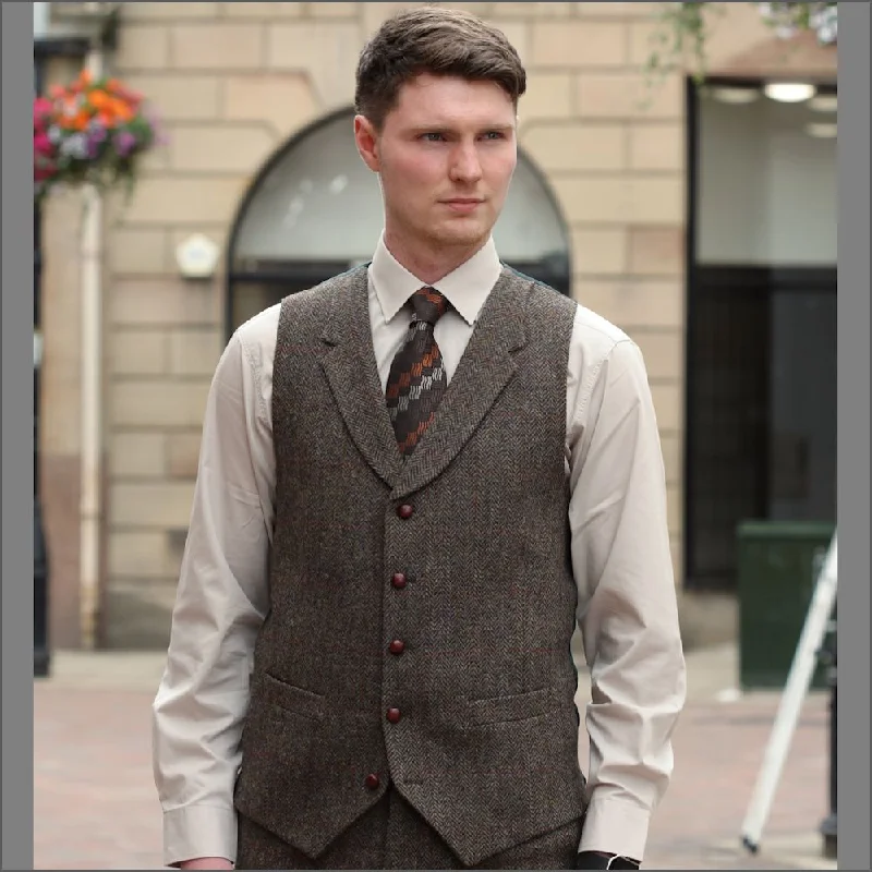 Casual Polos Harris Tweed Brown Herringbone Waist Coat--