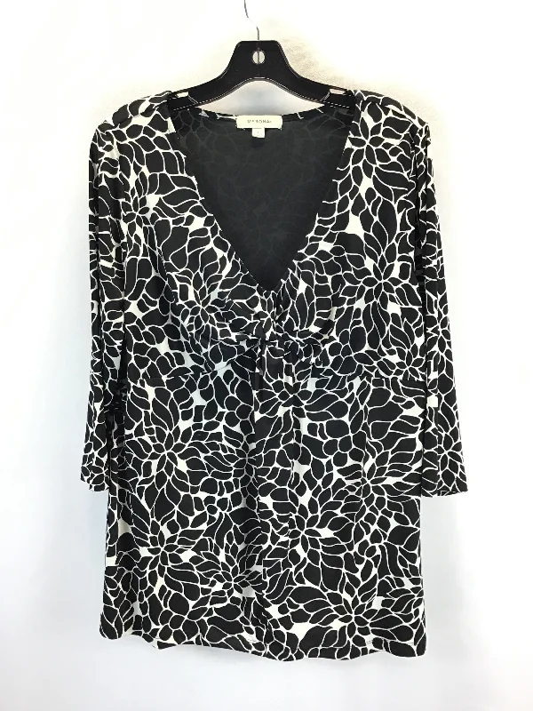 Modern Style Top 3/4 Sleeve By Merona In Black & White, Size: 1x