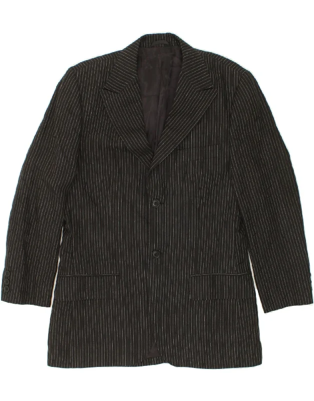 Casual Wear VINTAGE Mens 3 Button Blazer Jacket IT 38 Medium Black Pinstripe Linen