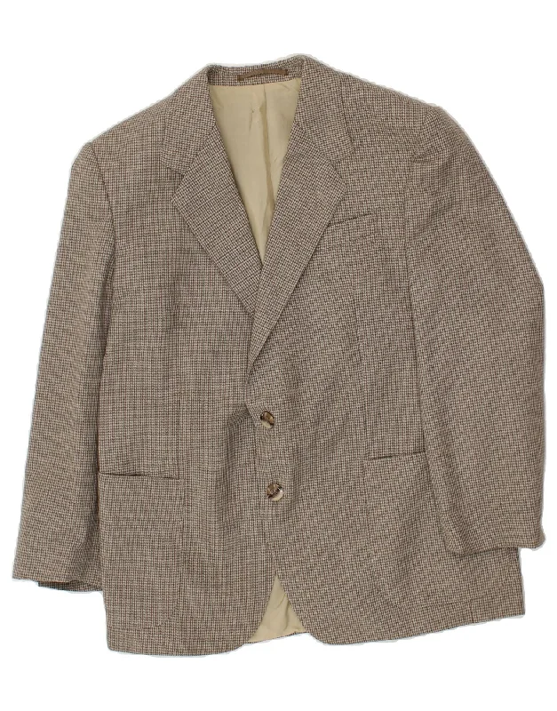 Relaxed Fit VINTAGE Mens 2 Button Blazer Jacket EU 54 2XL Grey Houndstooth Polyester