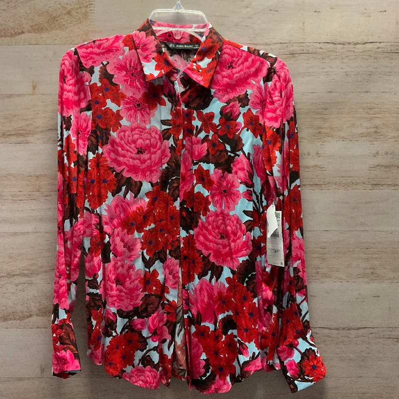 Casual Blazers Top Long Sleeve By Zara Basic In Floral Print, Size: Xs