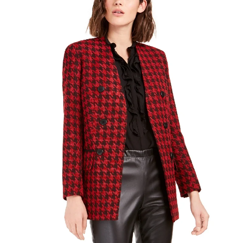 Designer Ties Bar III Women's Houndstooth Collarless Double-Breasted Jacket Black Size 2