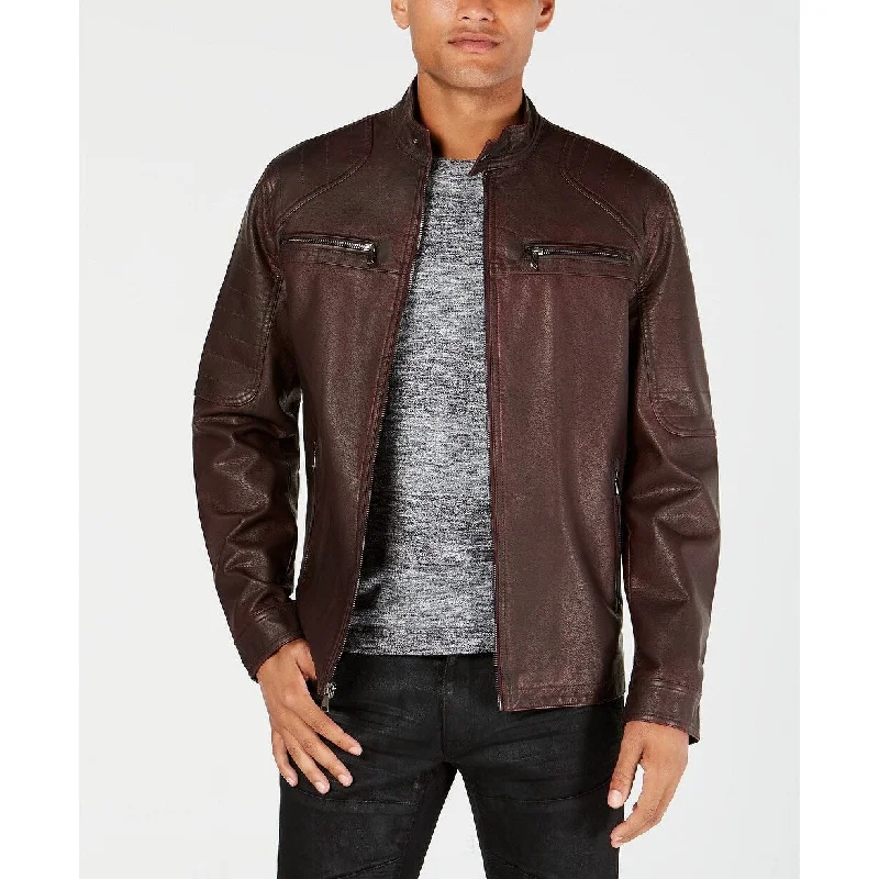 Premium Fabric INC International Concepts Men's Big & Tall Washed Faux Leather Jacket Wine Size 3XB