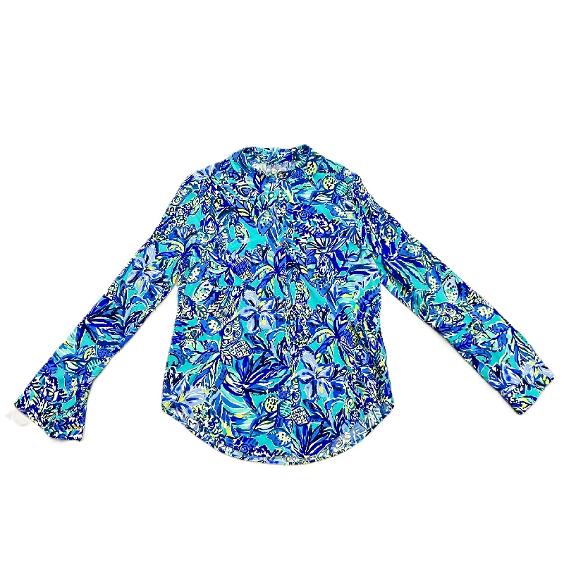 Hipster Style Top Long Sleeve Designer By Lilly Pulitzer In Teal, Size: S