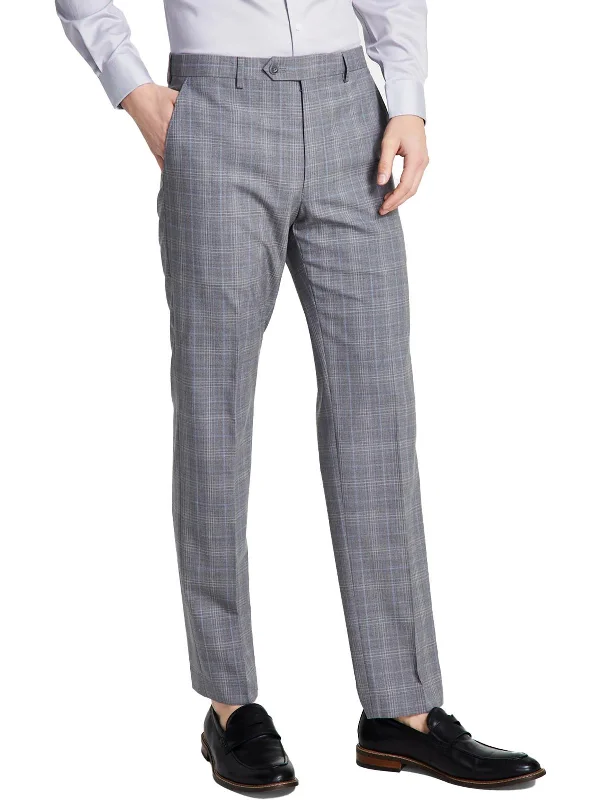 Long Trench Coats Mens Wool Blend Plaid Suit Pants