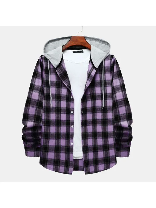 Workwear Jackets Hooded Plaid Cotton Shirts