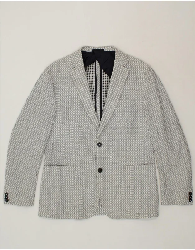 Relaxed Wear VINTAGE Mens 2 Button Blazer Jacket IT 52 XL Grey Geometric Cotton