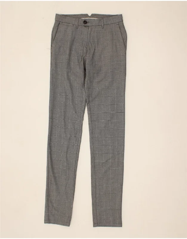 Comfortable Style JULES Mens Skinny Chino Trousers W34 L33 Grey Check Polyester