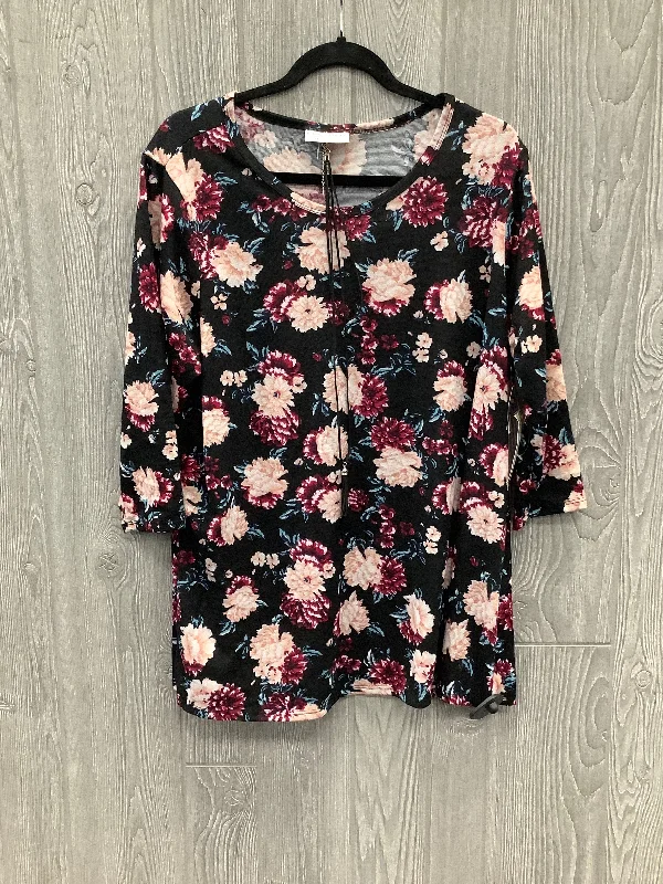 Techwear Fashion Top 3/4 Sleeve By Bobbie Brooks In Floral Print, Size: 2x