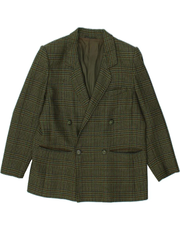 Retro Style VINTAGE Mens Double Breasted Blazer Jacket UK 38 Medium Green Check