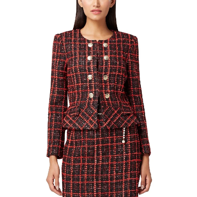 High-end Jackets Tahari ASL Women's Boucle Plaid Peplum Jacket Orange Size 4