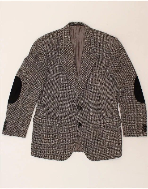 Designer Scarves VINTAGE Mens 2 Button Blazer Jacket UK 38 Medium Grey Herringbone