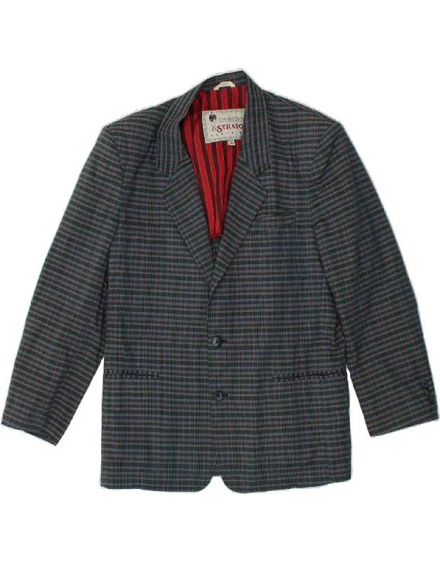 Stylish Apparel STRATOS Mens 2 Button Blazer Jacket UK 36 Small Blue Check Cotton