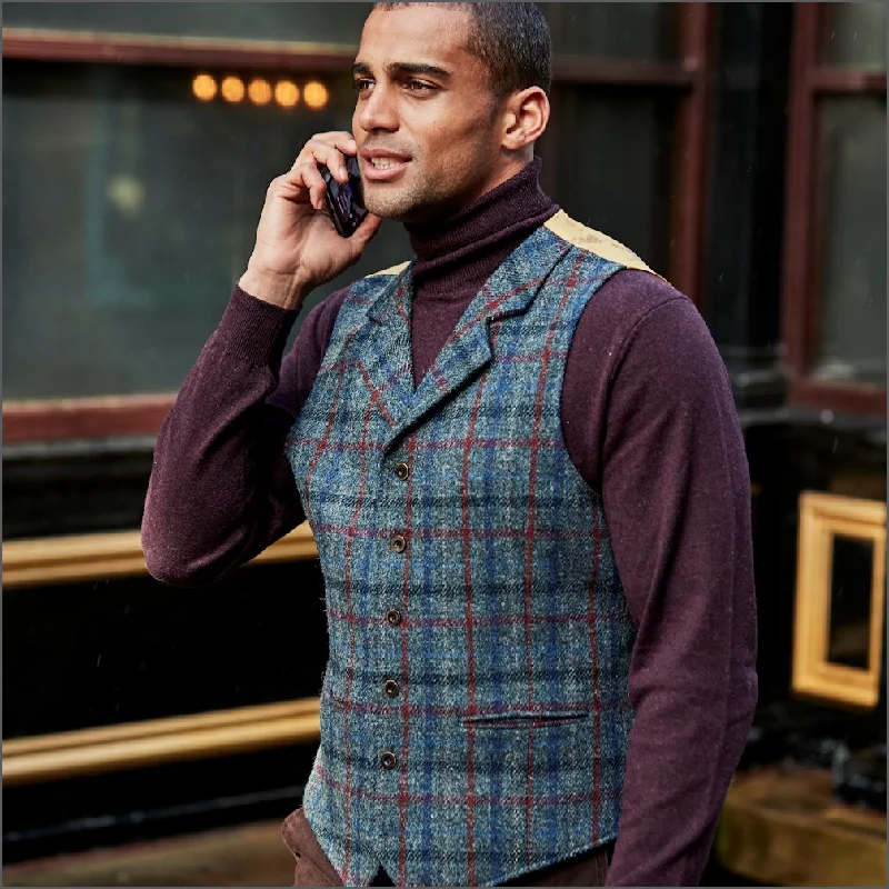 Urban Apparel Scarista Blue with Wine over check. Harris Tweed Waistcoat--