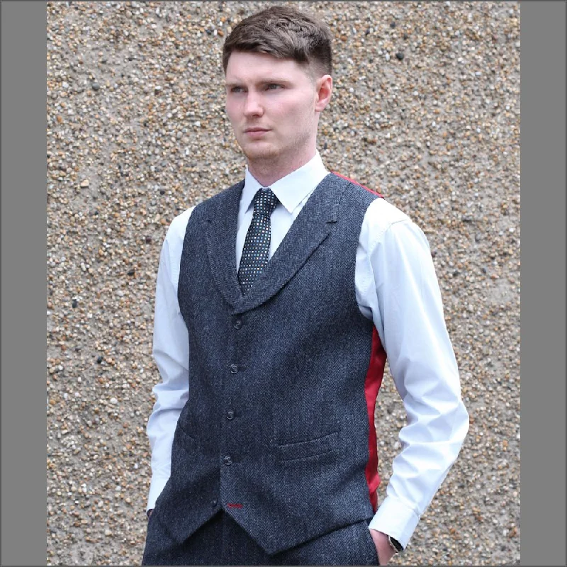 Chunky Sneakers Harris Tweed Dark Blue Herringbone Waistcoat--