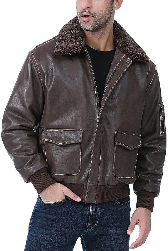 Street Hoodies Landing Leathers Men Distressed Cowhide Leather Bomber Jacket