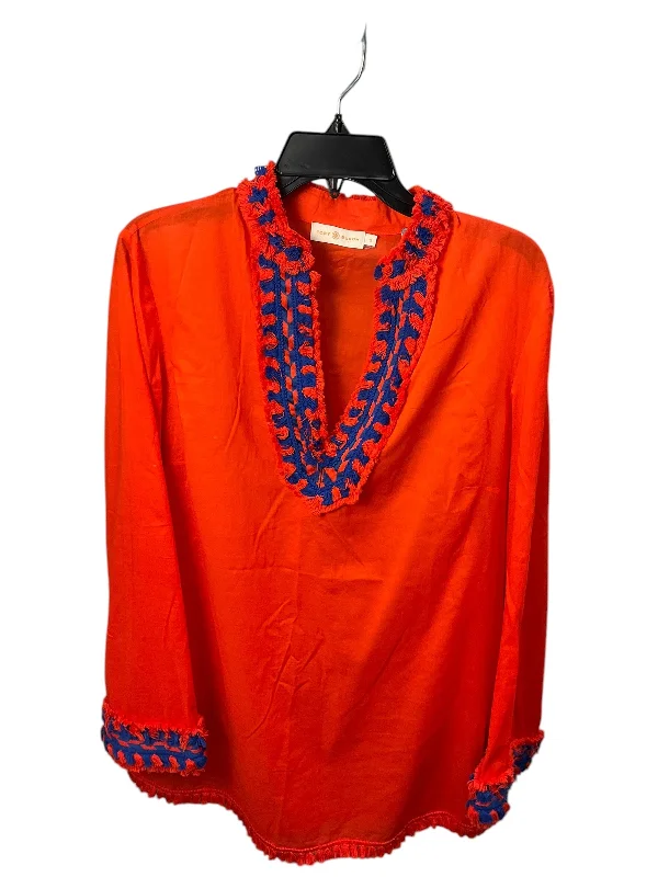 Sporty Suits Top Long Sleeve Designer By Tory Burch In Orange, Size: 12