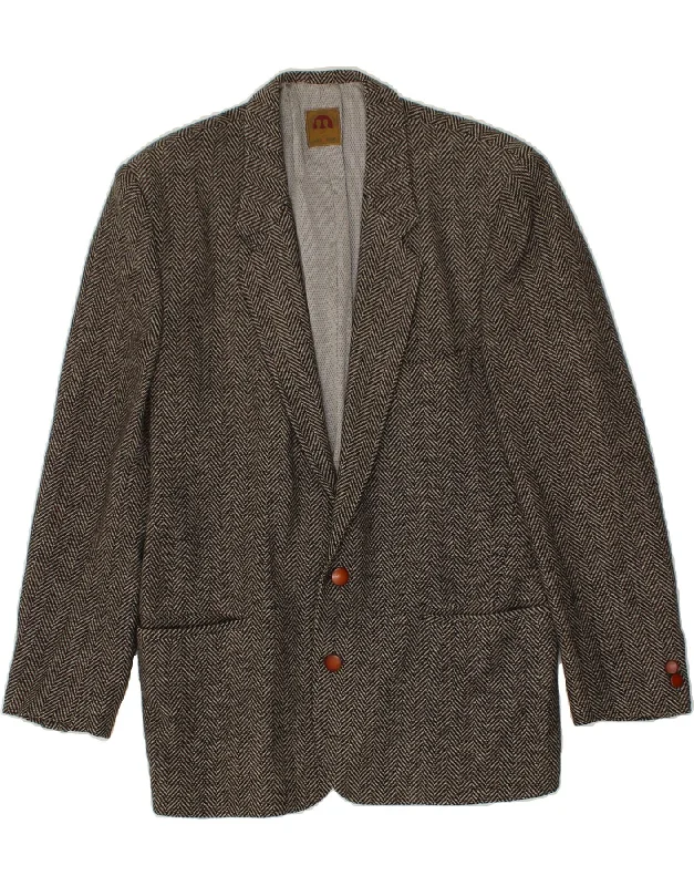 Designer Gloves STEFANEL Mens 2 Button Blazer Jacket UK 40 Large Grey Herringbone