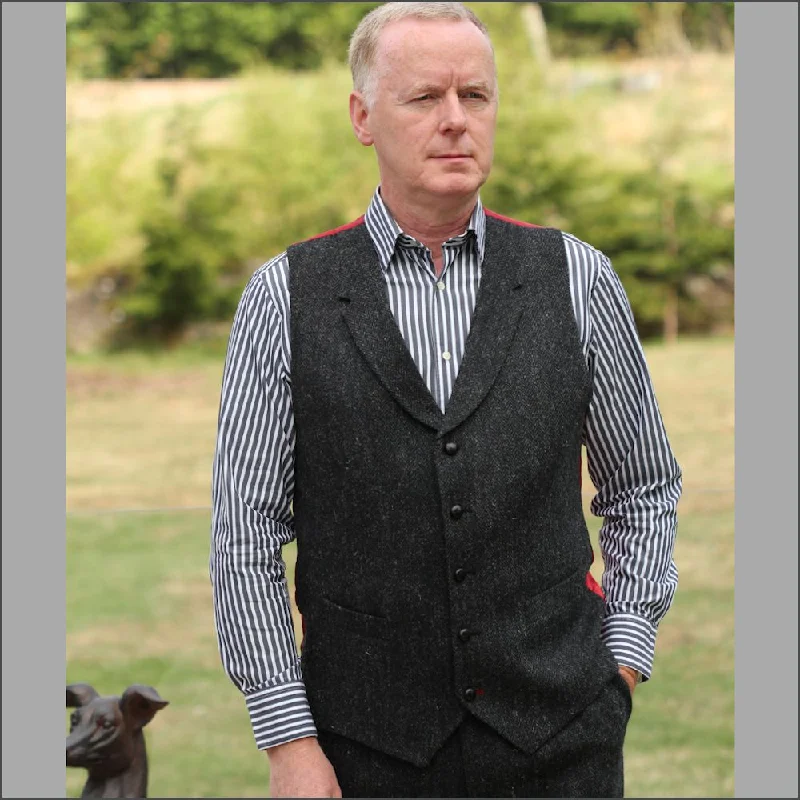 Stylish Polos Harris Tweed Charcoal Herringbone Waistcoat--