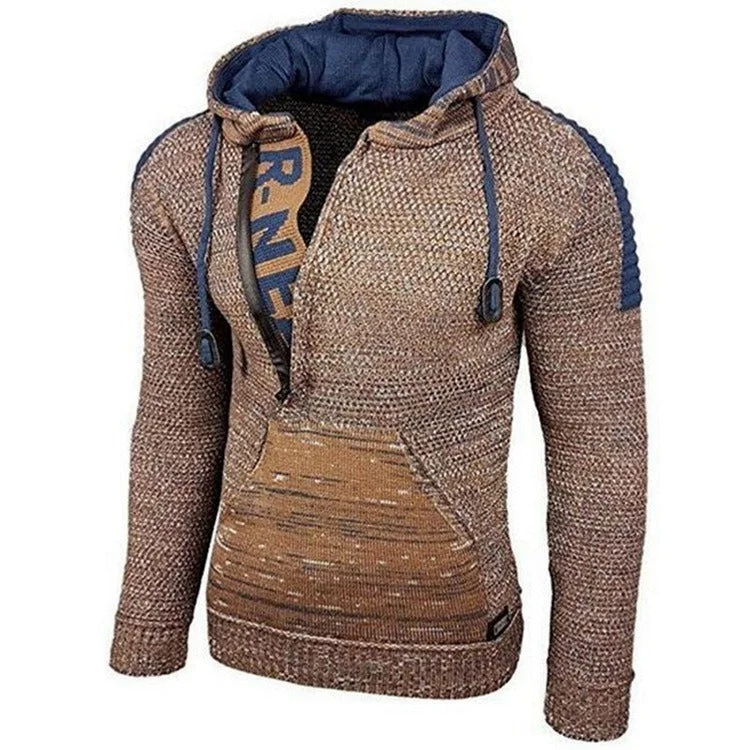 Hipster Style Men's Stylish Winter Warm Hooded Zip Neck Long Sleeve Sweater Jumper Sweatshirt