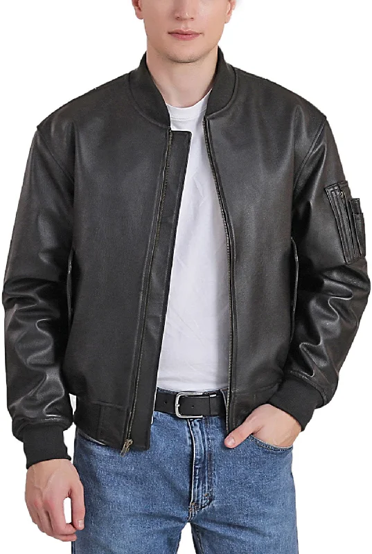 Techwear Fashion Landing Leathers Men MA-1 Leather Flight Bomber Jacket