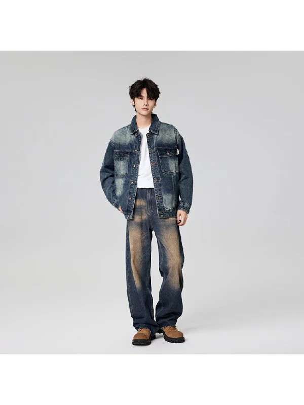 Chunky Sneakers Denim Single Breasted Men's Jackets