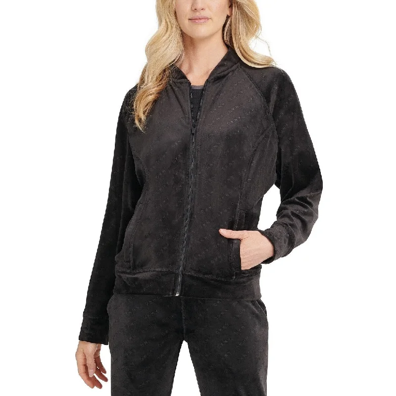 Classic Coats DKNY Women's Sport Velour Logo-Print Bomber Jacket Black Size X-Large