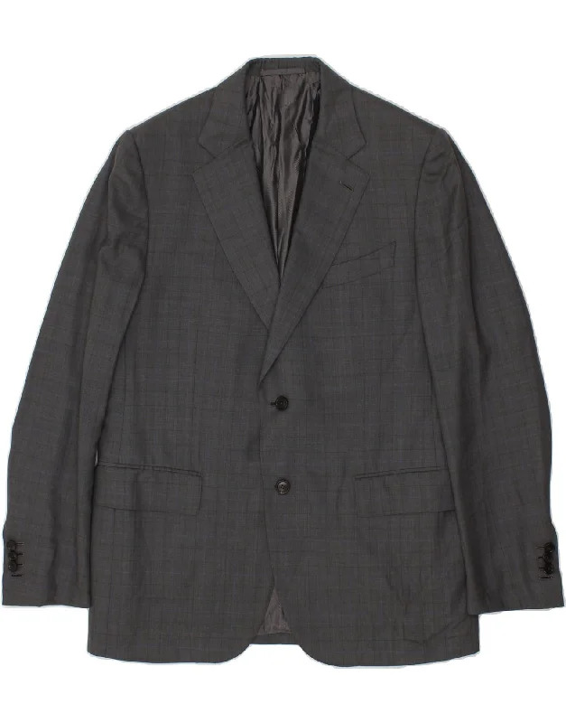 Stylish Apparel ERMENEGILDO ZEGNA Mens 2 Button Blazer Jacket IT 54 XL Grey Check Wool