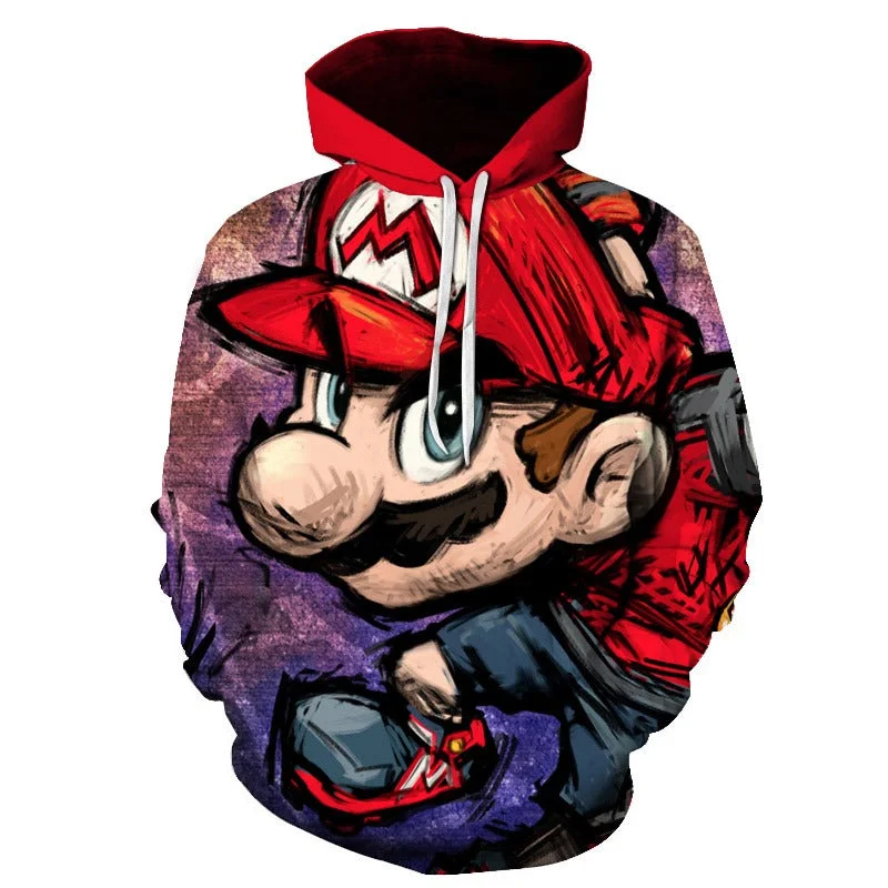 Relaxed Wardrobe Super Mario Bros Printed Hoodie Pullover Autumn hip-hop Coat Sweatshirt Jumper | w17747