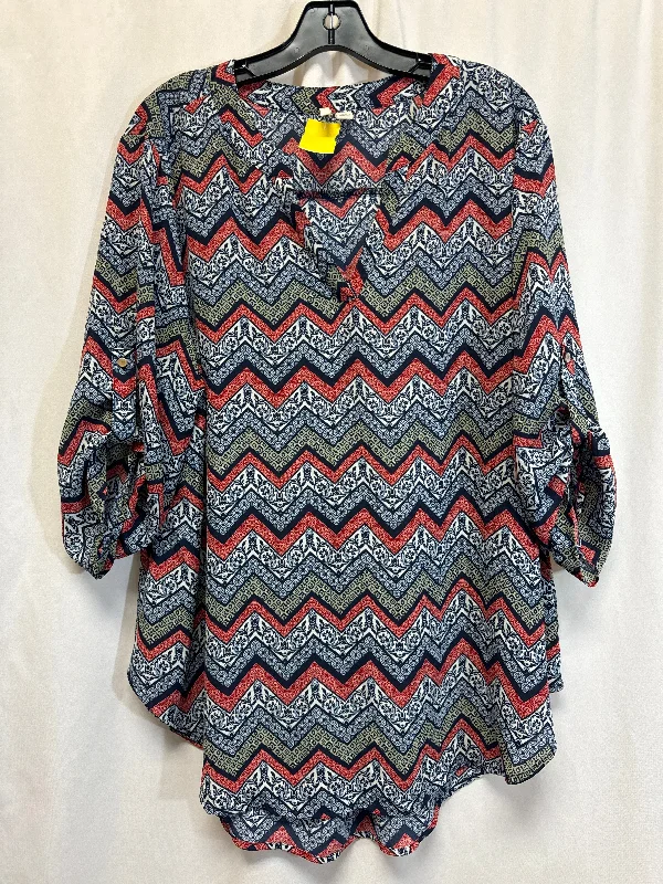 Bold Prints Top Long Sleeve By Cato In Blue, Size: 1x