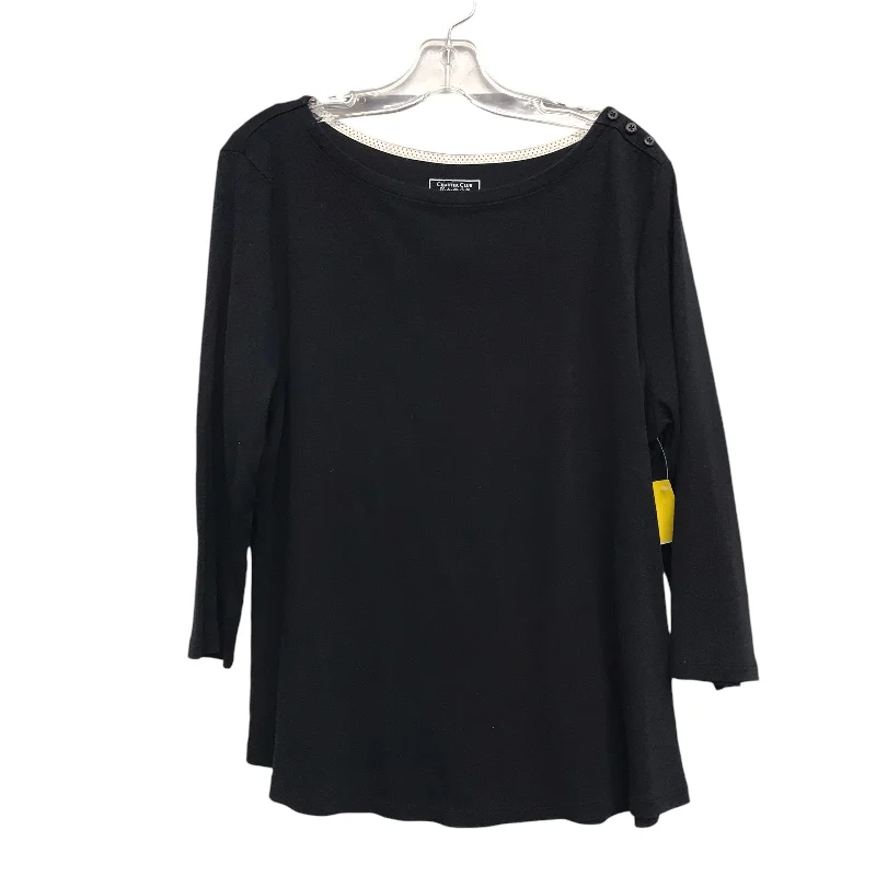 Streetwear Look Top 3/4 Sleeve By Charter Club In Black, Size:Xl