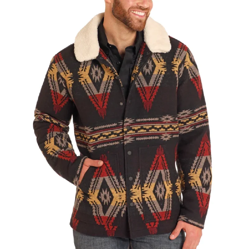 Soft Fabrics Rock & Roll Mens Black Aztec Jacquard Jacket - BM92C04339-01