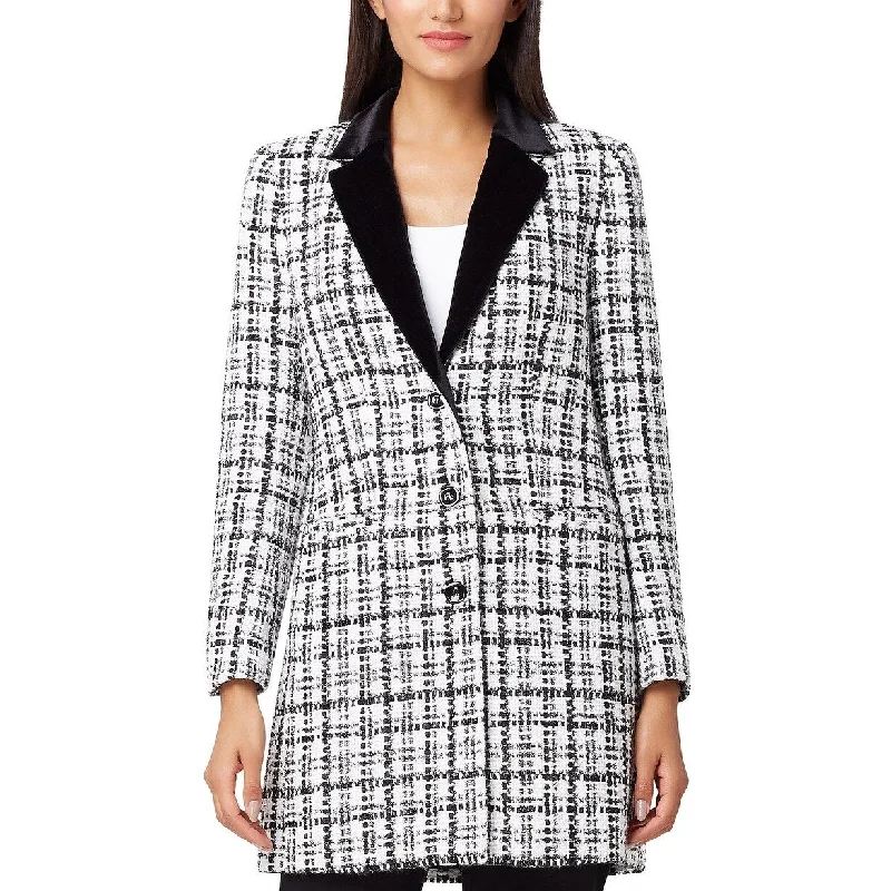 Comfy Apparel Tahari ASL Women's Velvet-Collar Plaid Boucle Jacket White Size 12