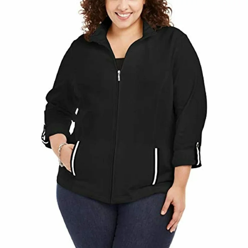 Suede Jackets Karen Scott Women's Plus Size Zip-Front Jacket Deep Black Size 1X