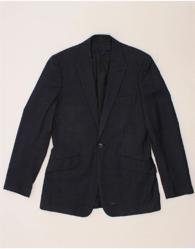 Casual Chinos REISS Mens 1 Button Blazer Jacket UK 38 Medium Navy Blue Check Wool