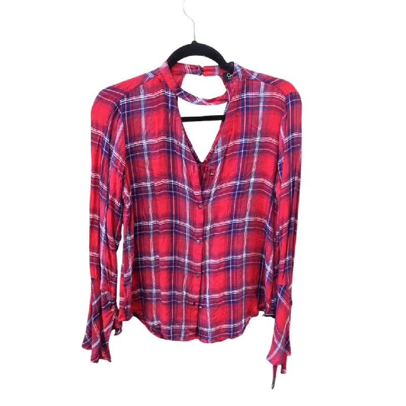 Comfortable Style Top Long Sleeve By Jessica Simpson In Plaid Pattern, Size: M