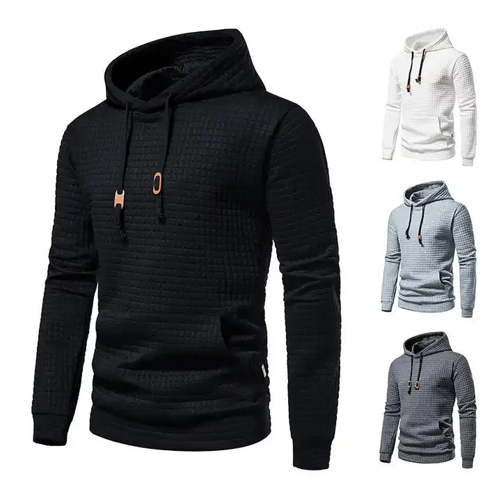 Stylish Apparel Casual Pullover Hooded Sweatshirt Hoodie Waffle Pattern Solid Hoodies | W02