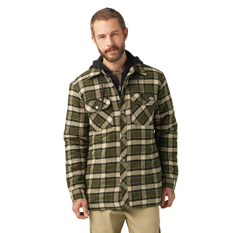 Trendy Outerwear Dickies Men's Hooded Flannel Shirt Jacket with Hydroshield TJ211 - Green