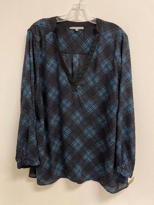 Lightweight Coats Top Long Sleeve By Ny Collection In Black & Blue, Size: 3x