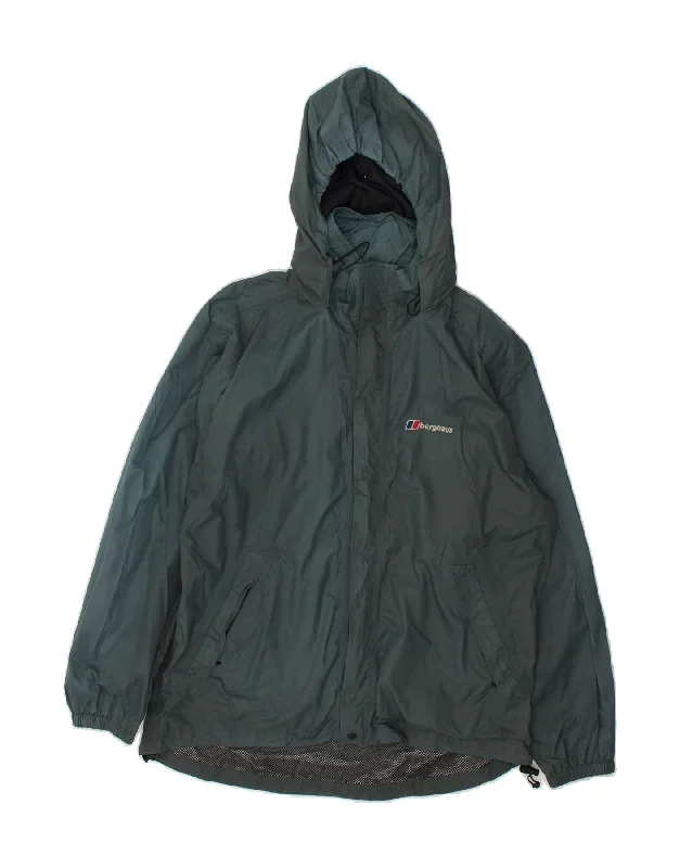 Boho Menswear BERGHAUS Mens Hooded Rain Jacket UK 40 Large Grey Nylon