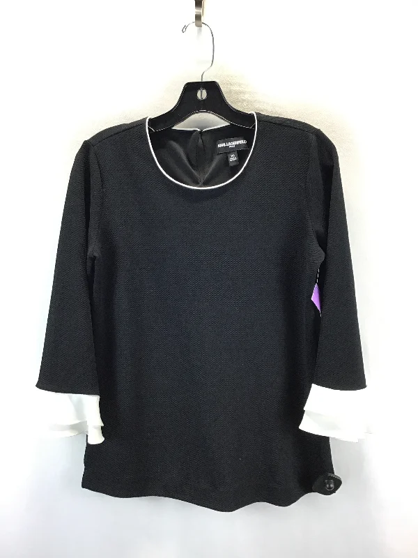 Stylish Comfort Top Long Sleeve Luxury Designer By Karl Lagerfeld In Black & White, Size: Xs