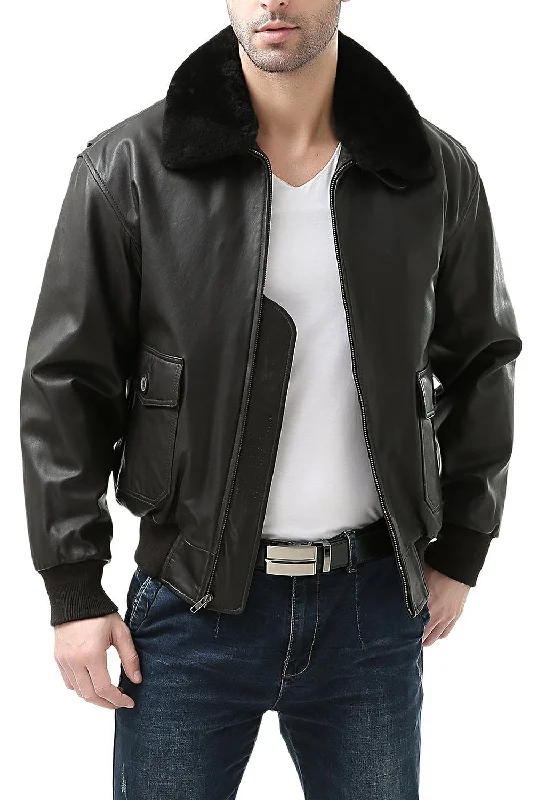 Modern Style Landing Leathers Men Premium Navy G-1 Goatskin Leather Flight Bomber Jacket