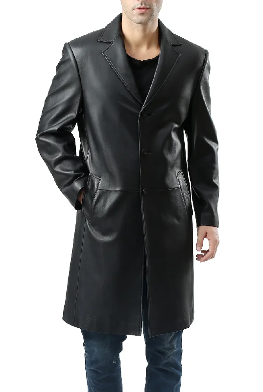 Classic Leather BGSD Monogram Collection Men Classic Lambskin Leather Long Walking Coat