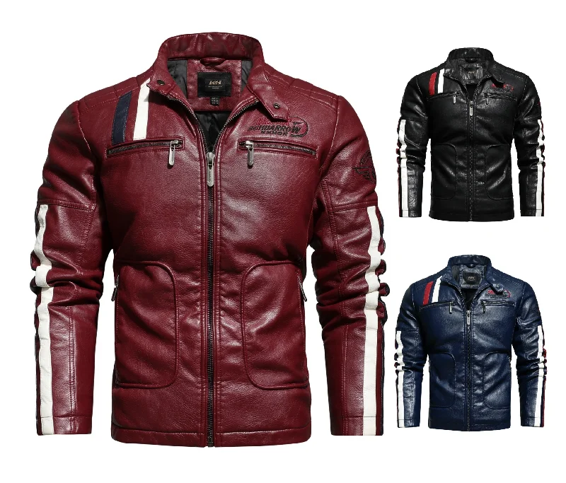 Comfy Apparel Men′s Leather Jacket Color Matching Motorcycle Pu Leather Jacket | KH-168