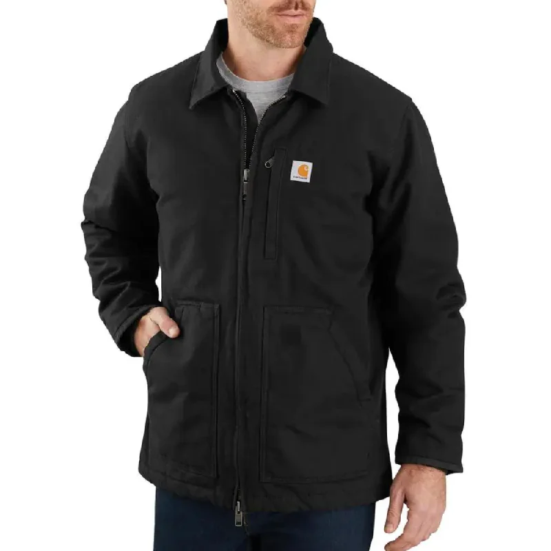 Relaxed Wardrobe Carhartt Mens Medium Black Cotton Loose Fit Washed Duck Sherpa Lined Work Jacket - 104293-BLK