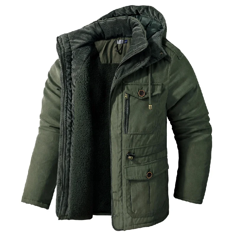 Military Jackets Thick Hooded Lamb Wool Men's Premium Multipockets Jacket | 3256