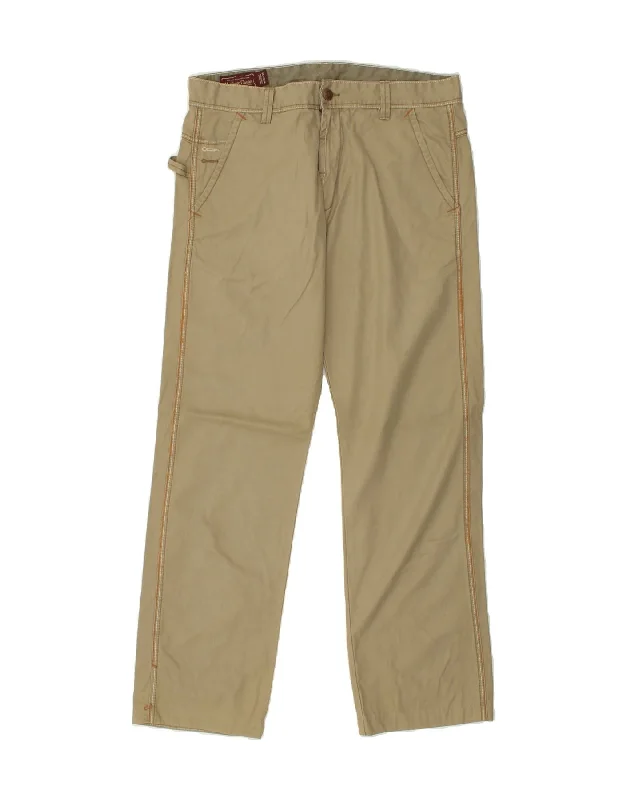 Techwear Fashion MARLBORO CLASSICS Mens Straight Chino Trousers W33 L31  Khaki Cotton