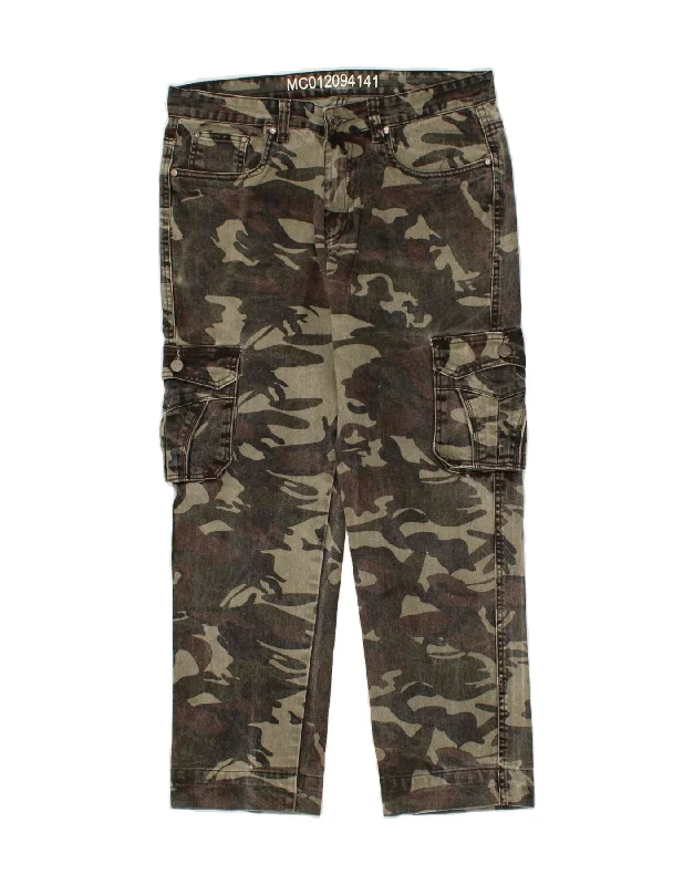 Graphic Caps VINTAGE Mens Straight Cargo Trousers W34 L29 Grey Camouflage Cotton