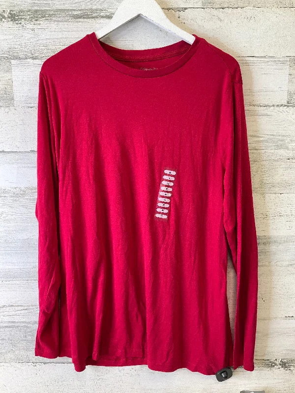 Stylish Polos Top Long Sleeve Basic By Relativity In Red, Size: 3x