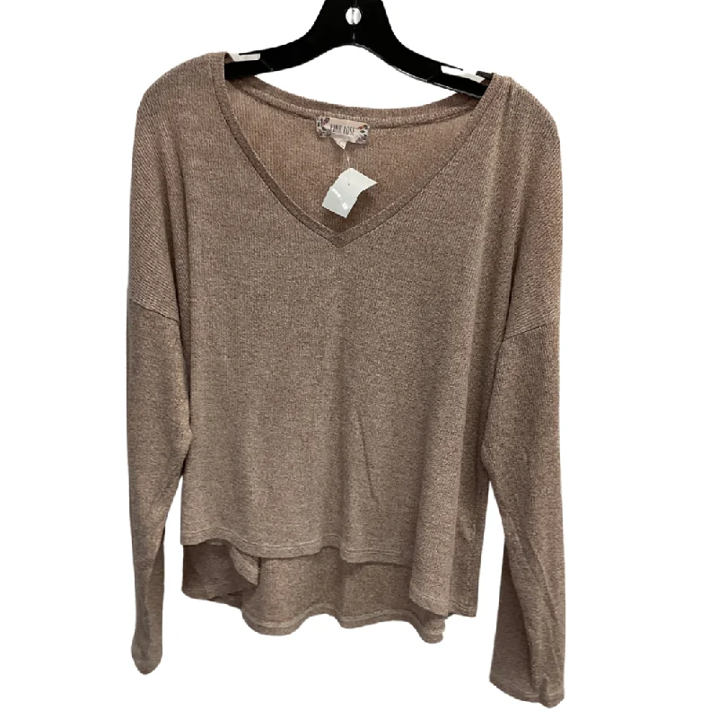 Casual Comfort Top Long Sleeve Basic By Pink Rose In Tan, Size: L